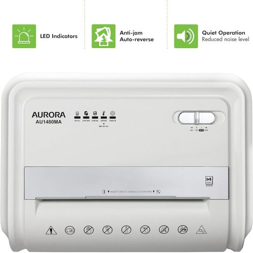  Aurora AU1480MA Professional Grade 14-Sheet Micro-Cut Paper and CD/Credit Card Shredder/ 30 Minutes Continuous Run Time, White/Gray