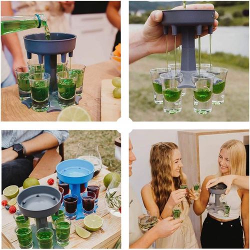  [아마존베스트]Auspicious 6 Shot Glass Dispenser Holder-Cocktail Dispenser-Bar Cocktail Lifter-Party Favors Holder-Drinking Games Carrier Caddy-Liquor bottles Dispenser -Party liquor Wine Dispenser for(Gray