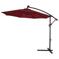 Autentico 10FT Solar Powered LED Offset Hanging Umbrella With Heavy Duty Steel Cross Base Burgundy UV Protective And Water Repellant Lawn Market Garden Backyard Pool Side Beach Patio Outdoor