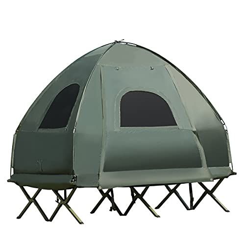  Autentico Portable 2 Person Pop-Up Tent Camping Cot with Air Mattress Carry Bag Off-Ground Design 4 Ventilated Mesh Window Easy to Set Up and Take Down Ideal for Camping Hiking Fishing Other