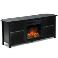 Autentico Black TV Stand Entertainment Media Console Center With 18 Electric Fireplace Mantel Insert 750W/1500W Heat Setting Operates With Or Without Heat Ample Storage Space Holds Flat Scre