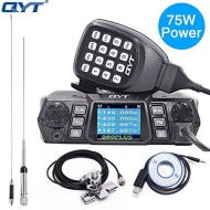 Authentic QYT KT-980 Plus Powerful 75W(VHF)/ 55W(UHF) Dual Band Quad Standby Mobile Amateur (Ham) Radio with Programming Cable & CD+Antenna Kits