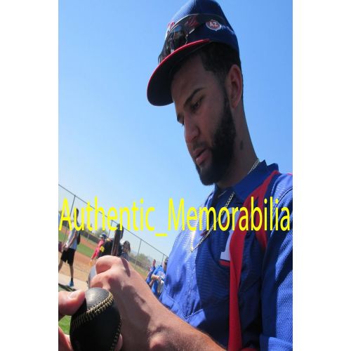  Authentic_Memorabilia Nomar Mazara Autographed Game Used Rawlings Big Stick Bat W/PROOF, Picture of Nomar Signing For Us, Texas Rangers, Top Prospect