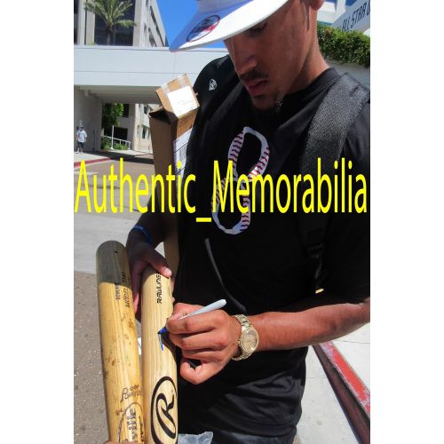  Authentic_Memorabilia Roland Guzman Autographed Game Used Big Stick Bat W/PROOF, Picture of Roland Signing For Us, Top Prospect, PSA/DNA Authenticated