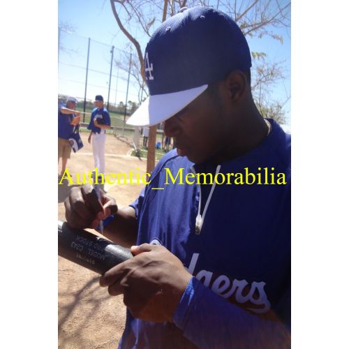  Authentic_Memorabilia Yasiel Puig Autographed Louisville Slugger Bat W/PROOF, Picture of Yasiel Signing For Us, Los Angeles Dodgers, Team Cuba, Top Prospect