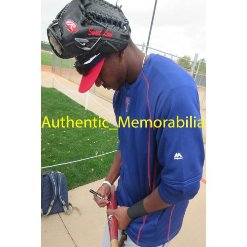  Authentic_Memorabilia Lewis Brinson Autographed Game Used Louisville Slugger Bat W/PROOF, Picture of Lewis Signing For Us, PSA/DNA Authenticated