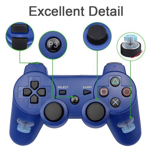  [아마존베스트]Autker PS3 Controller Wireless 2 Pack Playstation 3 Controller Double Vibration for PS3 with 2 Charging Cable (Blue+Green)