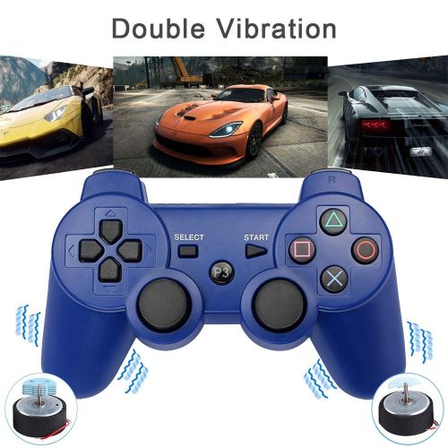  [아마존베스트]Autker PS3 Controller Wireless 2 Pack Playstation 3 Controller Double Vibration for PS3 with 2 Charging Cable (Blue+Green)