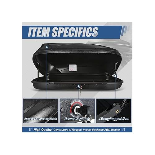  Auto Dynasty Heavy Duty Hard Shell Roof Top Mount Car Storage Travel Luggage Box Cargo Carrier with Security Keys, 53 (L) x 34 (W) x 15 (H) Inches, Capacity 110 Pounds 11 Cubic Feet Tool-Free Install