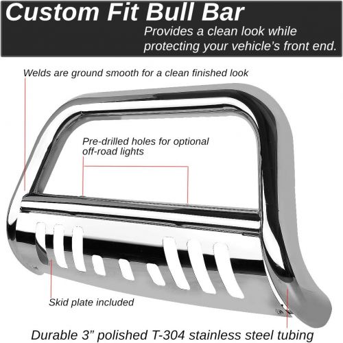  Auto Dynasty Replacement for Ford Super Duty/Excursion 3 inches Bumper Push Bull Bar+Removable Skid Plate (Chrome)
