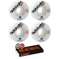 Autobahn Wheel Company 55mm Dual Durometer Ultra White/Clear Skateboard Wheels - 97a with Bones Bearings - 8mm Bones Reds Precision Skate Rated Skateboard Bearings (8) Pack - Bundl