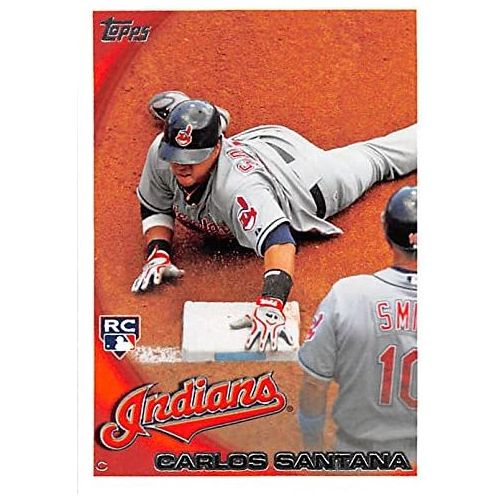  Autograph Warehouse Carlos Santana baseball card (Cleveland Indians Slugger) 2010 Topps #US330 Rookie