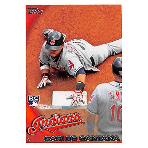  Autograph Warehouse Carlos Santana baseball card (Cleveland Indians Slugger) 2010 Topps #US330 Rookie
