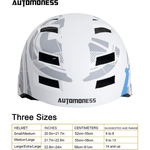  Automoness Skateboard Helmet Multi Sports Bike Cycling Scooter Inline Roller Skating Longboard 3 Sizes Adjustable Lightweight Ventilated Protective Helmet for Kids Youth Adults