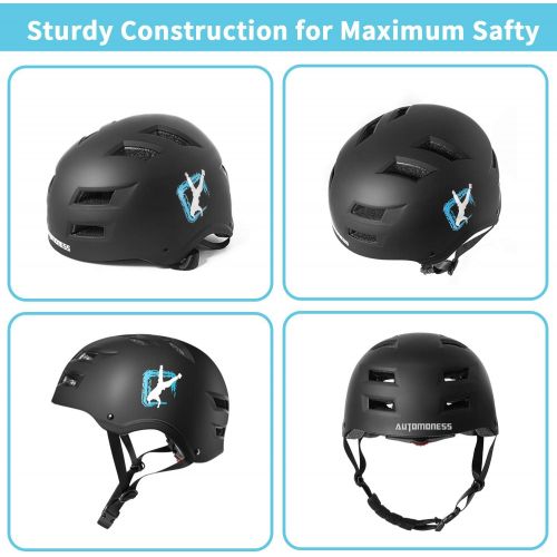  Automoness Skateboard Helmet Multi Sports Bike Cycling Scooter Inline Roller Skating Longboard 3 Sizes Adjustable Lightweight Ventilated Protective Helmet for Kids Youth Adults