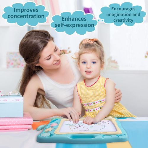  [아마존베스트]Automoness Magnetic Drawing Board, 16.53 ”x 12.28”x 1.65” Large Erasable Doodle Board Writing Painting Sketch Pad for Kids with 3 Stamps and 1 Pen Children Toddlers Toys