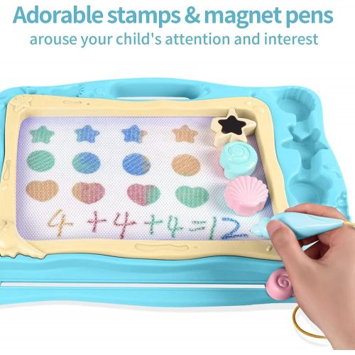  [아마존베스트]Automoness Magnetic Drawing Board, 16.53 ”x 12.28”x 1.65” Large Erasable Doodle Board Writing Painting Sketch Pad for Kids with 3 Stamps and 1 Pen Children Toddlers Toys