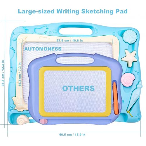  [아마존베스트]Automoness Magnetic Drawing Board, 16.53 ”x 12.28”x 1.65” Large Erasable Doodle Board Writing Painting Sketch Pad for Kids with 3 Stamps and 1 Pen Children Toddlers Toys