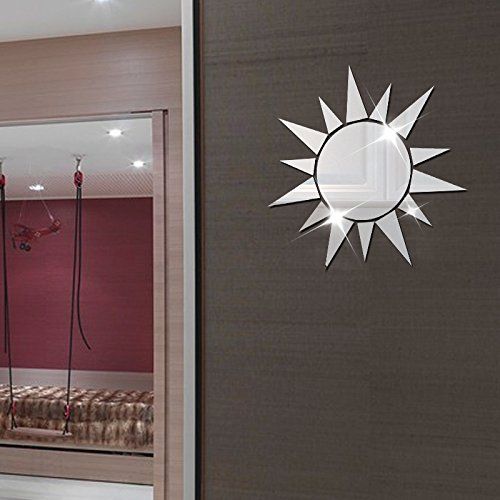  Autulet autulet 3D Acrylic Sun-Shaped Mirror Wall Sticker for Living Room Home Decoration Silver