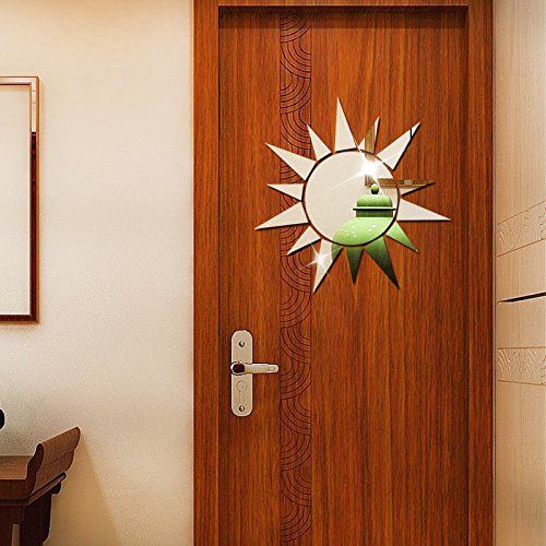  Autulet autulet 3D Acrylic Sun-Shaped Mirror Wall Sticker for Living Room Home Decoration Silver