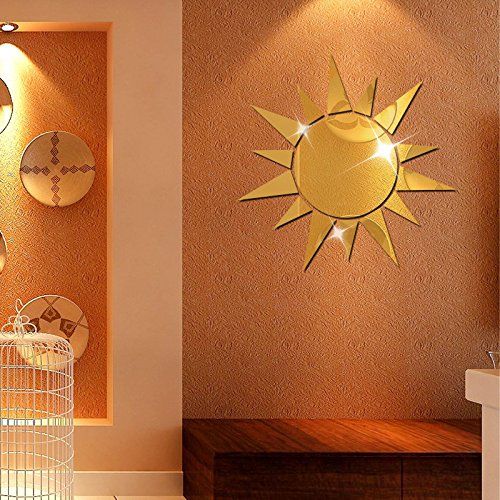  Autulet autulet 3D Acrylic Sun-Shaped Mirror Wall Sticker for Living Room Home Decoration Silver