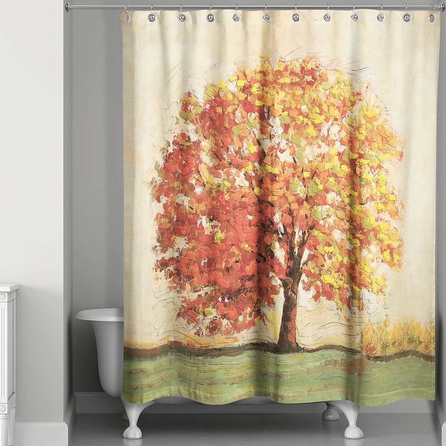 Autumn Tree Curtain in OrangeGreen