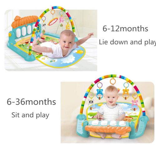  Auvem Baby Game Music Pedal, Large Baby Game Pad Piano Music Fitness Rack Crawling Mat Gym Kick and Play Piano Activity Toys Gifts for Infant (Sky Blue)