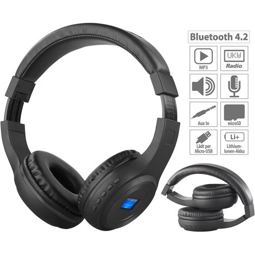  [아마존베스트]auvisio Headphone Radio: Foldable Over-Ear Headphone Headset with Bluetooth, MP3Player, FM Radio & LCD Display Screen Headphone with Headset Functionality)