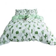 Auvoau Simple Cactus Bedding Childrens Cartoon Duvet Cover Set Girl Bedding Set 4PC (King, 1)
