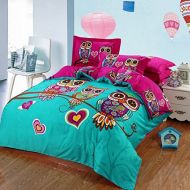 Auvoau Cute Owl Family Kids Girls Duvet Cover Bedding Set (Queen, 5pc with comforter)