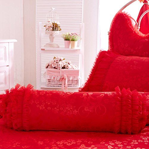  Auvoau Korean Rural Princess Bedding，Delicate Floral Print Lace Duvet Cover，Baby Girl Fancy Ruffle Wedding Bed Skirt，Princess Luxury Bedding Set 4PC (Full, Pink)