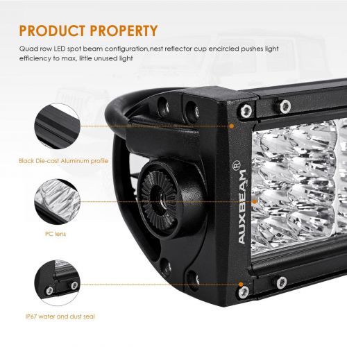  Auxbeam LED Light Bar 52 Inch 300W Off-Road Driving Lights Spot Flood Combo Led Work Light 5D Lens with Wiring Harness for Car JEEP Truck Pickup SUV UTV