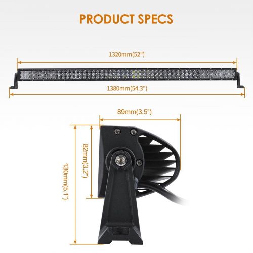  Auxbeam LED Light Bar 52 Inch 300W Off-Road Driving Lights Spot Flood Combo Led Work Light 5D Lens with Wiring Harness for Car JEEP Truck Pickup SUV UTV