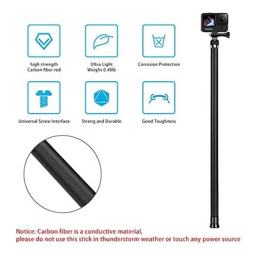  [아마존베스트]AuyKoo 106 Inch Long Carbon Handheld Selfie Stick Monopod for GoPro Hero 9 Black Hero8 Hero7 Hero 6 Hero 5 Black DJI OSMO Action Camera Insta 360 Camera and Other Action Cameras