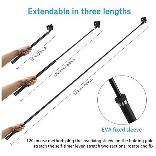  [아마존베스트]AuyKoo 106 Inch Long Carbon Handheld Selfie Stick Monopod for GoPro Hero 9 Black Hero8 Hero7 Hero 6 Hero 5 Black DJI OSMO Action Camera Insta 360 Camera and Other Action Cameras