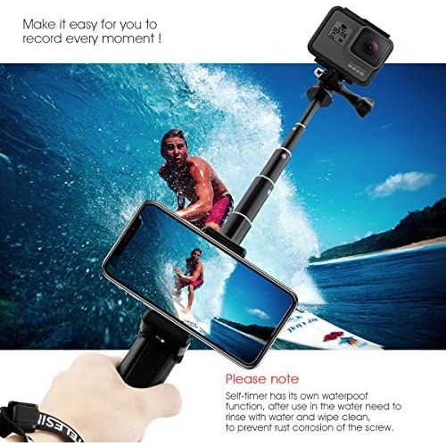  [아마존베스트]AuyKoo Telescopic Selfie Stick with Tripod Waterproof Aluminium Alloy Handheld Selfie Sticks for GoPro Hero 9 Black 8 7 6 5 Black GoPro Max Fusion Cameras Insta360 ONE R 4K DJI Poc