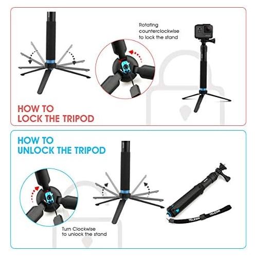  [아마존베스트]AuyKoo Telescopic Selfie Stick with Tripod Waterproof Aluminium Alloy Handheld Selfie Sticks for GoPro Hero 9 Black 8 7 6 5 Black GoPro Max Fusion Cameras Insta360 ONE R 4K DJI Poc