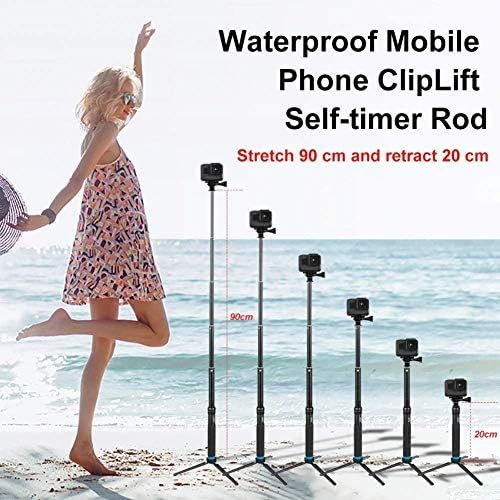  [아마존베스트]AuyKoo Telescopic Selfie Stick with Tripod Waterproof Aluminium Alloy Handheld Selfie Sticks for GoPro Hero 9 Black 8 7 6 5 Black GoPro Max Fusion Cameras Insta360 ONE R 4K DJI Poc