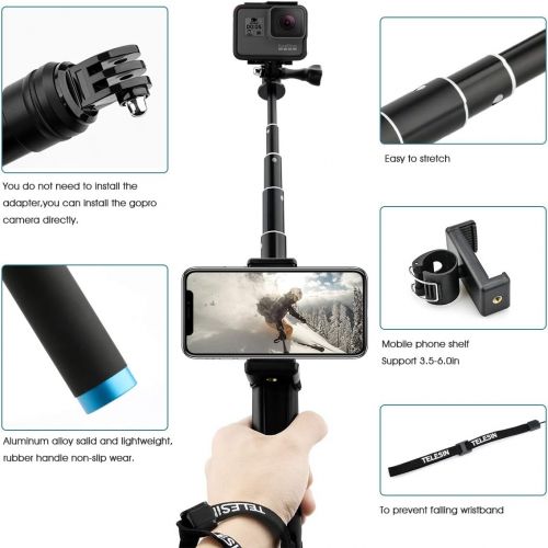  [아마존베스트]AuyKoo Telescopic Selfie Stick with Tripod Waterproof Aluminium Alloy Handheld Selfie Sticks for GoPro Hero 9 Black 8 7 6 5 Black GoPro Max Fusion Cameras Insta360 ONE R 4K DJI Poc