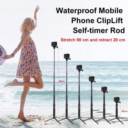  [아마존베스트]AuyKoo Telescopic Selfie Stick with Tripod Waterproof Aluminium Alloy Handheld Selfie Sticks for GoPro Hero 9 Black 8 7 6 5 Black GoPro Max Fusion Cameras Insta360 ONE R 4K DJI Poc