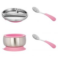 Avanchy Stainless Steel Baby, Toddler Feeding Divided Plate + Bowl + 2 Spoons Giftset. Infant, Kid or Child...