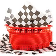 Avant Grub Retro Style Red Fast Food Basket 6 Pk and Black Checkered Deli Liner 60 Pk Combo. Classic 11 In Deli Baskets Are Microwavable and Dishwasher Safe. Disposable Deli Paper Squares for