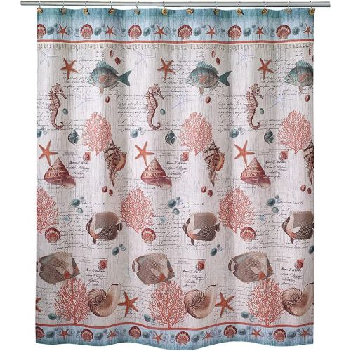  Avanti Linens Seaside Vintage72 x 72 Shower CurtainSeashell Nautical Coastal Blue Beach Themed