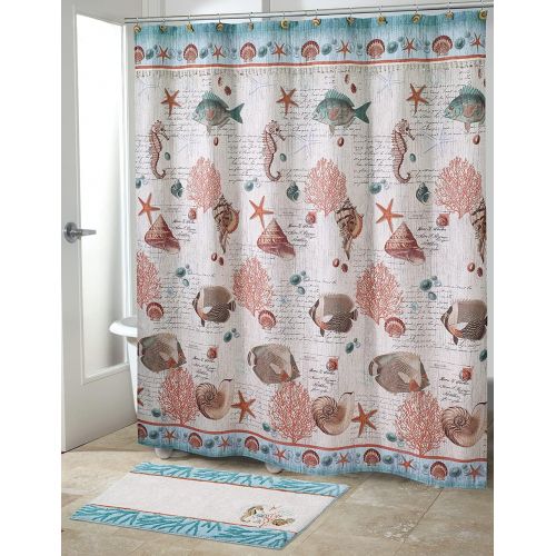  Avanti Linens Seaside Vintage72 x 72 Shower CurtainSeashell Nautical Coastal Blue Beach Themed