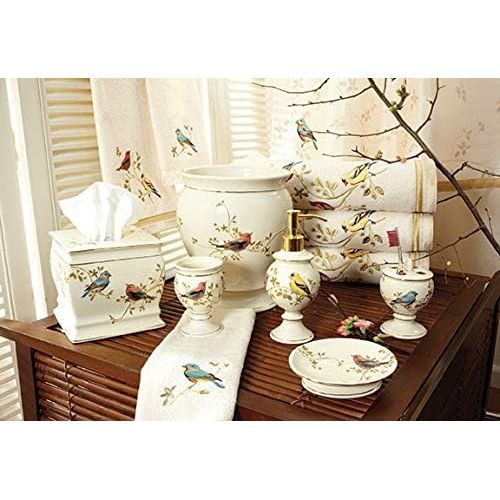  Avanti Linens Gilded Birds Waste Basket, Ivory