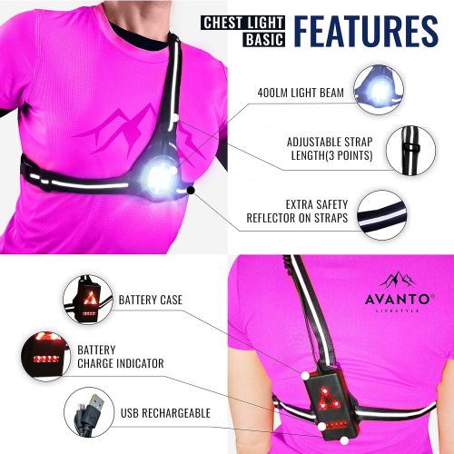  Avanto Lifestyle AVANTO Classic Chest Light, Original, Night Running Lights for Runners, Joggers Running Vest Light, Running Vest with Lights, Night Running Reflector Gear, Safety Light, Alternativ