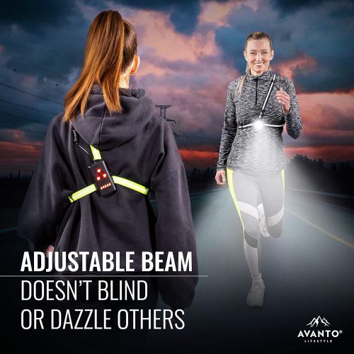  Avanto Lifestyle AVANTO PRO Chest Running Light for Runners and Joggers, Original, Adjustable Beam and Reflector, All in one Reflective Running Vest Gear, Safety Light, Headlamp Flashlights, USB LE