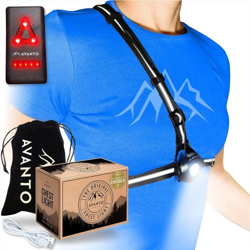  Avanto Lifestyle AVANTO PRO Chest Running Light for Runners and Joggers, Original, Adjustable Beam and Reflector, All in one Reflective Running Vest Gear, Safety Light, Headlamp Flashlights, USB LE