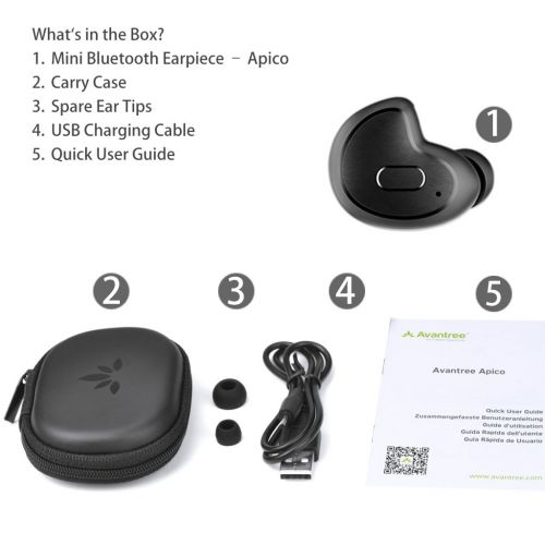  Avantree Apico Mini Bluetooth Earbud, Featuring Invisible Earpiece, Snug Fit, Right Ear Use Only, Not for Call, Small Wireless Earphone for Motorcycle Riding, GPS, Podcasts, AudioB