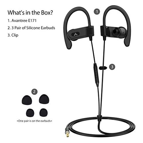  [아마존베스트]Avantree E171 Sports Earbuds Wired with Microphone, Sweatproof Wrap Around Earphones with Over Ear Hook, in Ear Running Headphones for Workout Exercise Gym Compatible with iPhone,